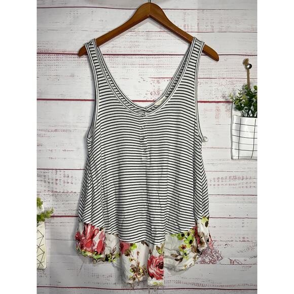 Emory Park Striped & Floral Distressed Hem Tank | Small - Picture 1 of 5